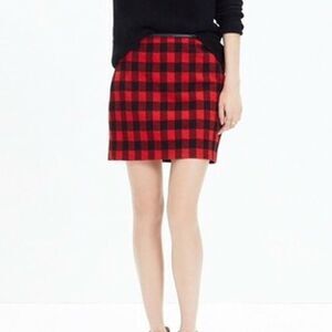 madewell red black buffalo check plaid wool blend mini skirt size 8